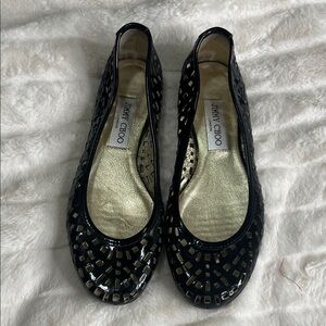 Jimmy Choo Authentic Flats Black Laser-Cut Patent Leather